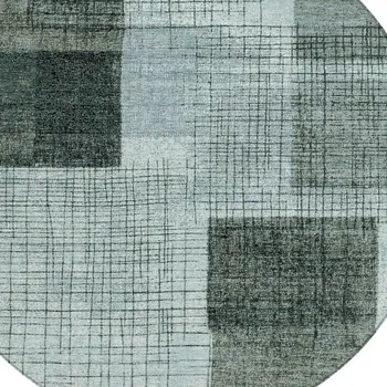 8' Teal Blue And Gray Round Geometric Washable Indoor Outdoor Area Rug