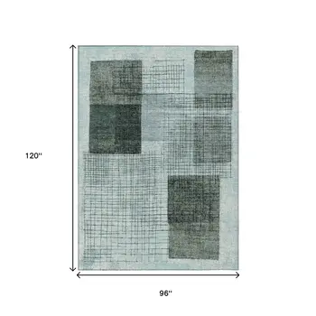 8' X 10' Teal Blue And Gray Geometric Washable Indoor Outdoor Area Rug