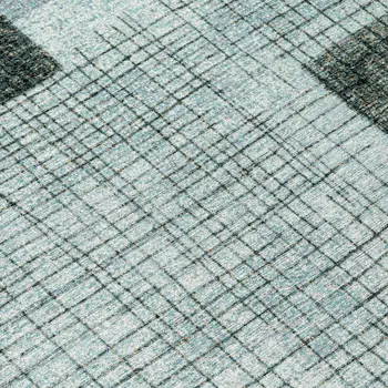 8' X 10' Teal Blue And Gray Geometric Washable Indoor Outdoor Area Rug