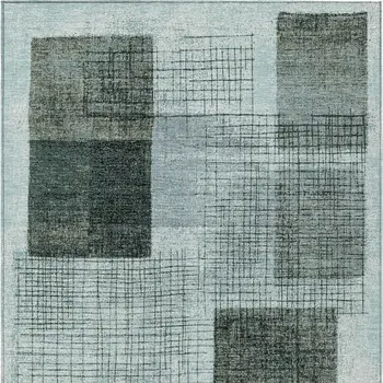 10' X 14' Teal Blue And Gray Geometric Washable Indoor Outdoor Area Rug