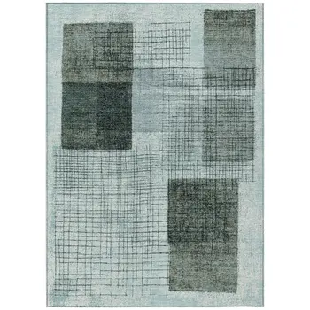 10' X 14' Teal Blue And Gray Geometric Washable Indoor Outdoor Area Rug