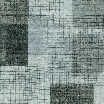 10' X 14' Teal Blue And Gray Geometric Washable Indoor Outdoor Area Rug