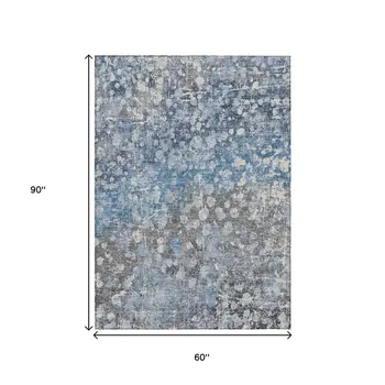 5' X 8' Blue And Gray Abstract Washable Indoor Outdoor Area Rug