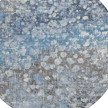 8' Blue And Gray Round Abstract Washable Indoor Outdoor Area Rug
