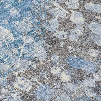 8' Blue And Gray Round Abstract Washable Indoor Outdoor Area Rug