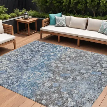 10' X 14' Blue And Gray Abstract Washable Indoor Outdoor Area Rug