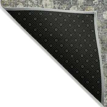 3' X 5' Olive Green And Gray Abstract Washable Indoor Outdoor Area Rug