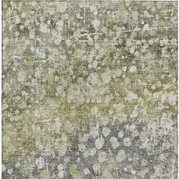 5' X 8' Olive Green And Gray Abstract Washable Indoor Outdoor Area Rug