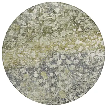 8' Olive Green And Gray Round Abstract Washable Indoor Outdoor Area Rug
