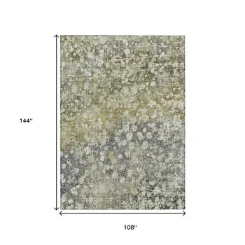 9' X 12' Olive Green And Gray Abstract Washable Indoor Outdoor Area Rug