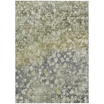 9' X 12' Olive Green And Gray Abstract Washable Indoor Outdoor Area Rug