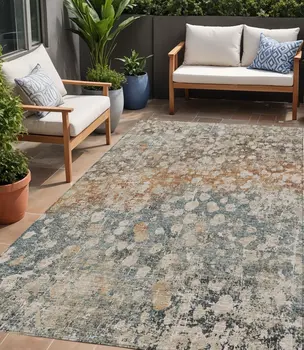 5' X 8' Beige And Copper Abstract Washable Indoor Outdoor Area Rug