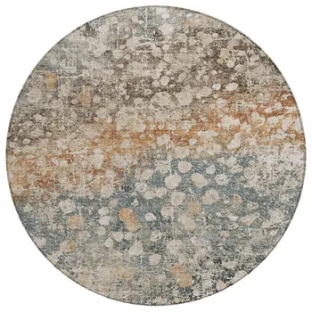 8' Beige And Copper Round Abstract Washable Indoor Outdoor Area Rug
