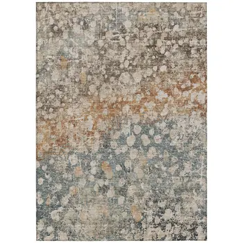 8' X 10' Beige And Copper Abstract Washable Indoor Outdoor Area Rug