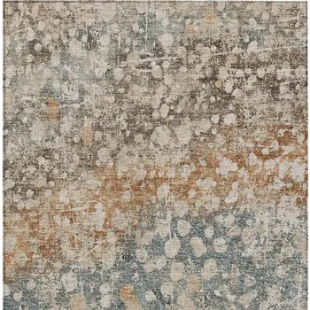 9' X 12' Beige And Copper Abstract Washable Indoor Outdoor Area Rug