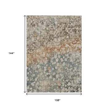 9' X 12' Beige And Copper Abstract Washable Indoor Outdoor Area Rug