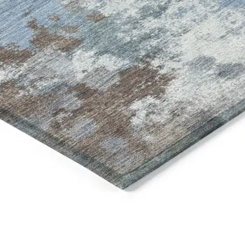 8' X 10' Brown And Sky Blue Abstract Washable Indoor Outdoor Area Rug