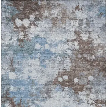 9' X 12' Brown And Sky Blue Abstract Washable Indoor Outdoor Area Rug