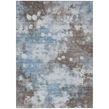 10' X 14' Brown And Sky Blue Abstract Washable Indoor Outdoor Area Rug