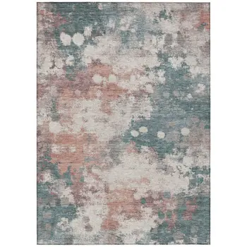 3' X 5' Coral And Teal Blue Abstract Washable Indoor Outdoor Area Rug