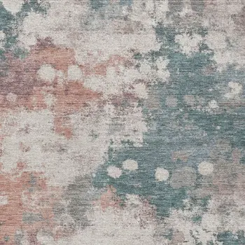 5' X 8' Coral And Teal Blue Abstract Washable Indoor Outdoor Area Rug