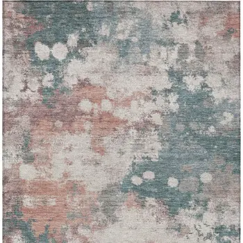 9' X 12' Coral And Teal Blue Abstract Washable Indoor Outdoor Area Rug