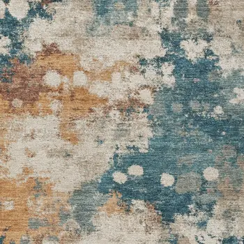 5' X 8' Teal Blue And Copper Abstract Washable Indoor Outdoor Area Rug