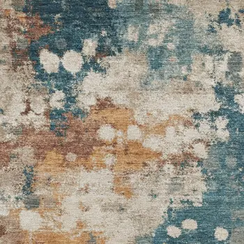9' X 12' Teal Blue And Copper Abstract Washable Indoor Outdoor Area Rug
