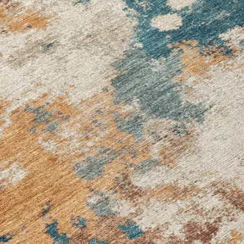 9' X 12' Teal Blue And Copper Abstract Washable Indoor Outdoor Area Rug