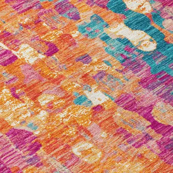 3' X 5' Blush Orange And Teal Blue Abstract Washable Indoor Outdoor Area Rug