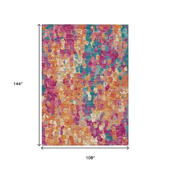 9' X 12' Blush Orange And Teal Blue Abstract Washable Indoor Outdoor Area Rug