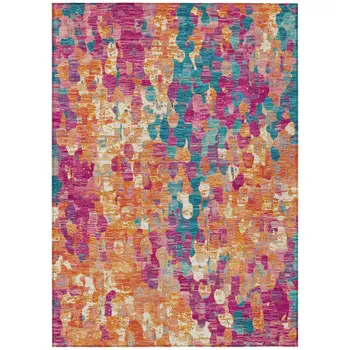 9' X 12' Blush Orange And Teal Blue Abstract Washable Indoor Outdoor Area Rug