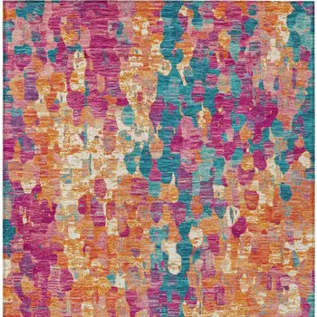 10' X 14' Blush Orange And Teal Blue Abstract Washable Indoor Outdoor Area Rug