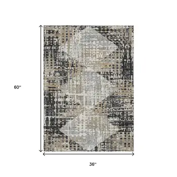 3' X 5' Black And Ivory Geometric Washable Indoor Outdoor Area Rug