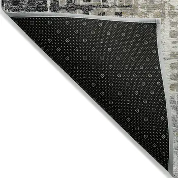 3' X 5' Black And Ivory Geometric Washable Indoor Outdoor Area Rug