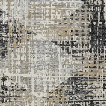 3' X 5' Black And Ivory Geometric Washable Indoor Outdoor Area Rug