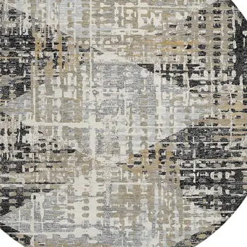 8' Black And Ivory Round Geometric Washable Indoor Outdoor Area Rug
