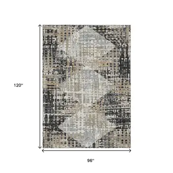 8' X 10' Black And Ivory Geometric Washable Indoor Outdoor Area Rug