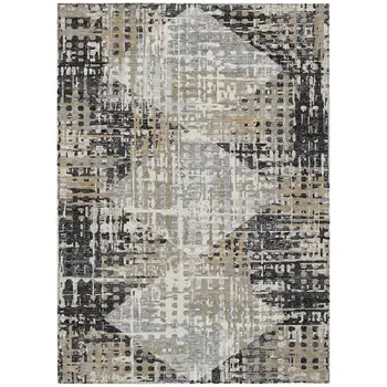 8' X 10' Black And Ivory Geometric Washable Indoor Outdoor Area Rug