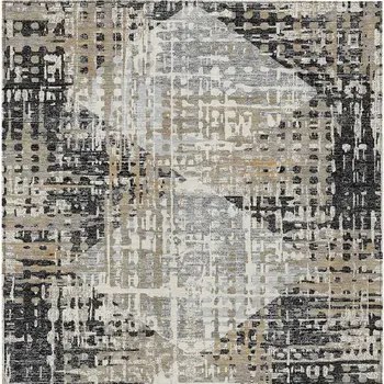 10' X 14' Black And Ivory Geometric Washable Indoor Outdoor Area Rug