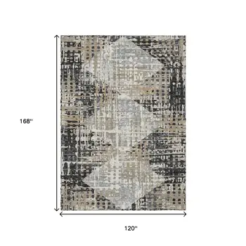 10' X 14' Black And Ivory Geometric Washable Indoor Outdoor Area Rug