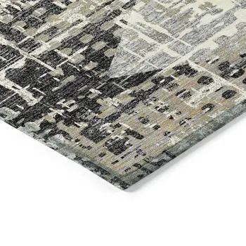 10' X 14' Black And Ivory Geometric Washable Indoor Outdoor Area Rug