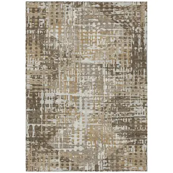 3' X 5' Brown And Ivory Geometric Washable Indoor Outdoor Area Rug