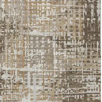 3' X 5' Brown And Ivory Geometric Washable Indoor Outdoor Area Rug