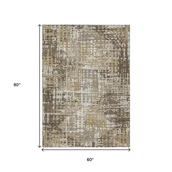5' X 8' Brown And Ivory Geometric Washable Indoor Outdoor Area Rug