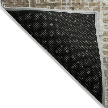 5' X 8' Brown And Ivory Geometric Washable Indoor Outdoor Area Rug