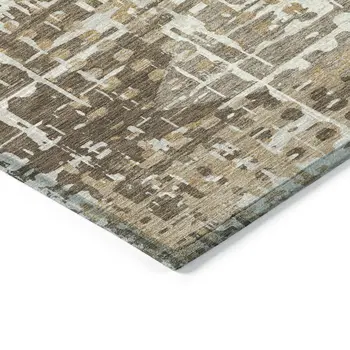8' X 10' Brown And Ivory Geometric Washable Indoor Outdoor Area Rug