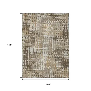 9' X 12' Brown And Ivory Geometric Washable Indoor Outdoor Area Rug