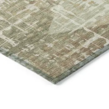 3' X 5' Fern Green And Beige Geometric Washable Indoor Outdoor Area Rug