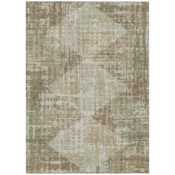 5' X 8' Fern Green And Beige Geometric Washable Indoor Outdoor Area Rug
